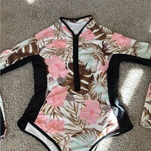 Floral Long Sleeve Kids One Piece Swimsuit